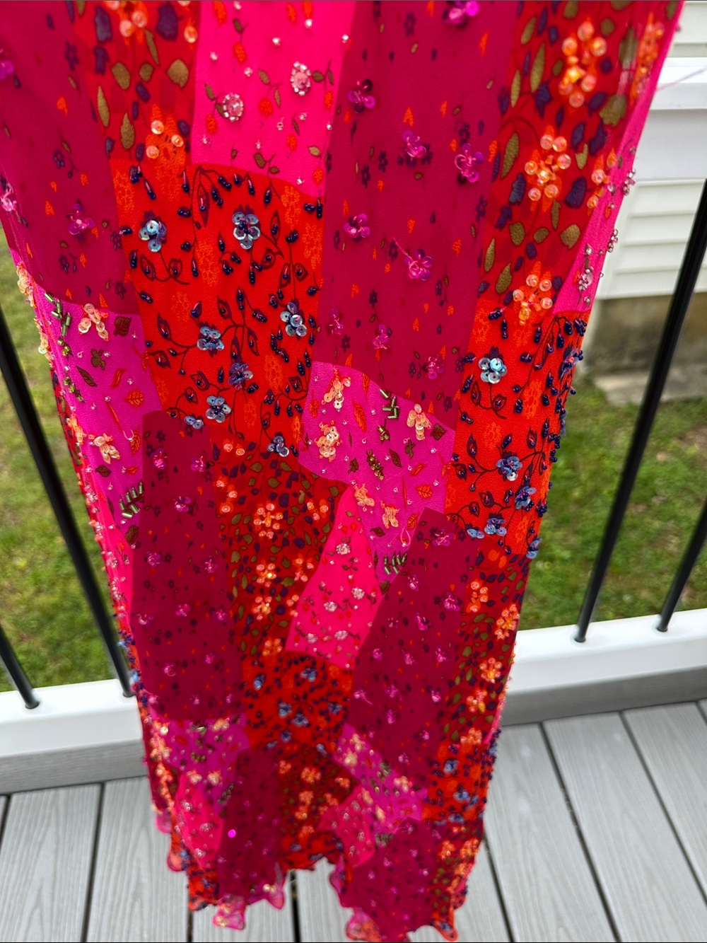 Lillie Rubin Hot Pink & Red Sequin Maxi Slip Dress vintage - Picture 4 of 12